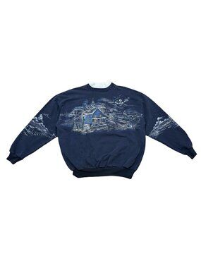 Vintage 1980s Art Unlimited Winter Scene Sweatshirt USA Made Graphic Crewneck